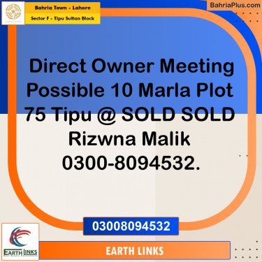 10 Marla Residential Plot for Sale in Sector F - Tipu Sultan Block -  Bahria Town, Lahore - (BP-355239)