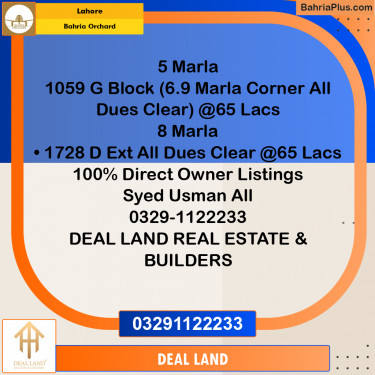 8 Marla Residential Plot for Sale in Bahria Orchard, Lahore - (BP-355457)