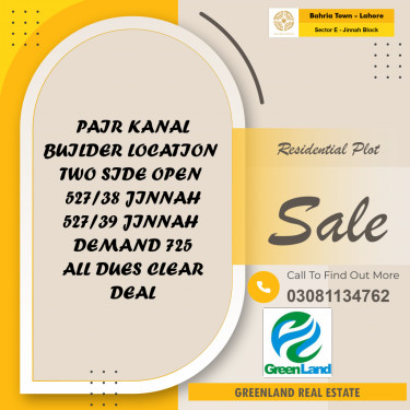 1 Kanal Residential Plot for Sale in Sector E - Jinnah Block -  Bahria Town, Lahore - (BP-355624)