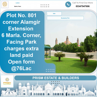 6 Marla Residential Plot for Sale in Bahria Town, Lahore - (BP-355640)