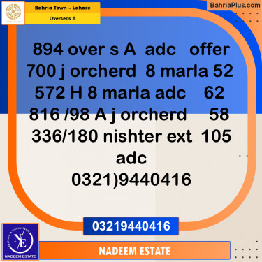 Residential Plot for Sale in Overseas A -  Bahria Town, Lahore - (BP-355668)