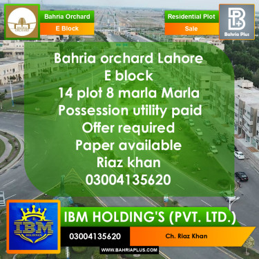 8 Marla Residential Plot for Sale in Phase 2 - E Block -  Bahria Orchard, Lahore - (BP-355689)