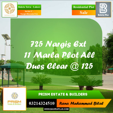 11 Marla Residential Plot for Sale in Sector C - Nargis/Hussain Ext. -  Bahria Town, Lahore - (BP-355694)