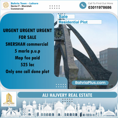 5 Marla Residential Plot for Sale in Sector F - Shershah Commercial -  Bahria Town, Lahore - (BP-355696)
