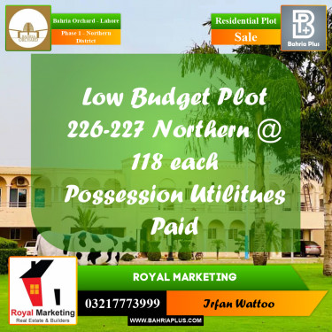 10 Marla Residential Plot for Sale in Phase 1 - Northern District -  Bahria Orchard, Lahore - (BP-355768)