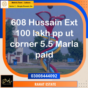 5.5 Marla Residential Plot for Sale in Sector C - Nargis/Hussain Ext. -  Bahria Town, Lahore - (BP-355867)