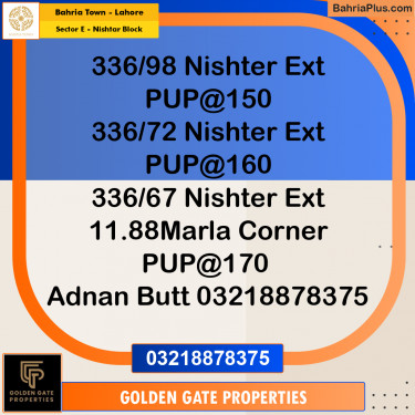 10 Marla Residential Plot for Sale in Sector E - Nishtar Block -  Bahria Town, Lahore - (BP-355897)