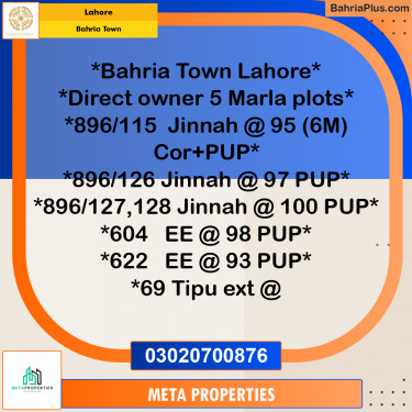 5 Marla Residential Plot for Sale in Bahria Town, Lahore - (BP-355910)