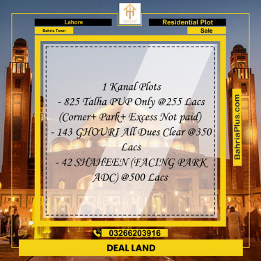 1 Kanal Residential Plot for Sale in Bahria Town, Lahore - (BP-355913)
