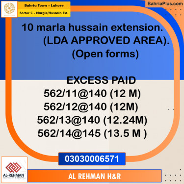 12 Marla Residential Plot for Sale in Sector C - Nargis/Hussain Ext. -  Bahria Town, Lahore - (BP-355917)