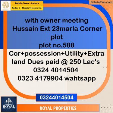 Residential Plot for Sale in Sector C - Nargis/Hussain Ext. -  Bahria Town, Lahore - (BP-355964)