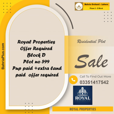 8 Marla Residential Plot for Sale in Phase 2 - D Block -  Bahria Orchard, Lahore - (BP-356027)