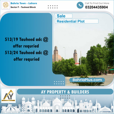 1 Kanal Residential Plot for Sale in Sector F - Tauheed Block -  Bahria Town, Lahore - (BP-356028)