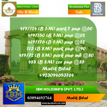 5 Marla Residential Plot for Sale in OLC-B Block -  Bahria Orchard, Lahore - (BP-356100)