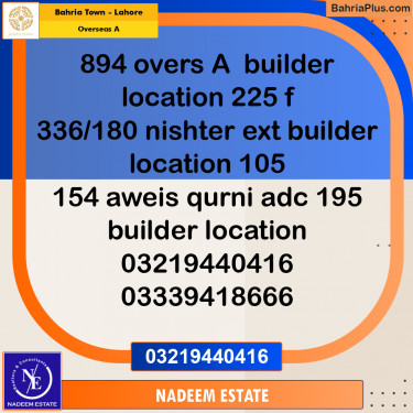Residential Plot for Sale in Overseas A -  Bahria Town, Lahore - (BP-356142)