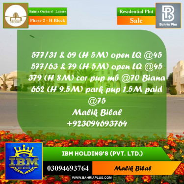 8 Marla Residential Plot for Sale in Phase 2 - H Block -  Bahria Orchard, Lahore - (BP-356151)