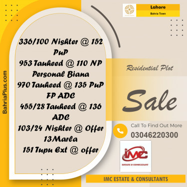 Residential Plot for Sale in Bahria Town, Lahore - (BP-356181)
