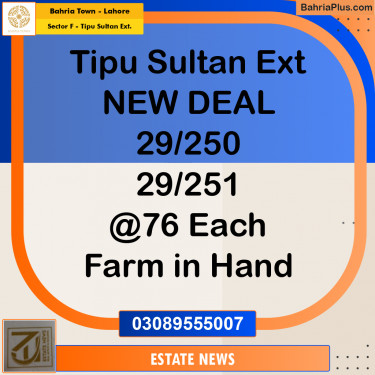 Residential Plot for Sale in Sector F - Tipu Sultan Ext. -  Bahria Town, Lahore - (BP-356186)