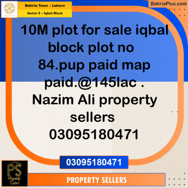 10 Marla Residential Plot for Sale in Sector E - Iqbal Block -  Bahria Town, Lahore - (BP-356197)