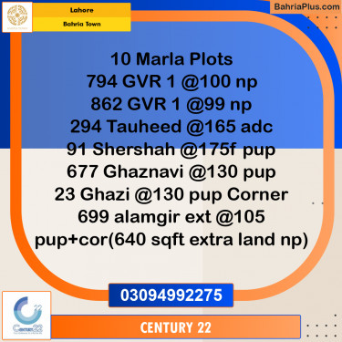 10 Marla Residential Plot for Sale in Bahria Town, Lahore - (BP-356215)