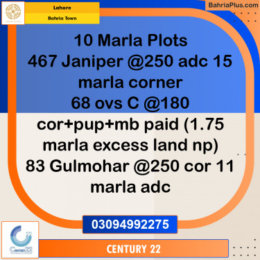 10 Marla Residential Plot for Sale in Bahria Town, Lahore - (BP-356217)