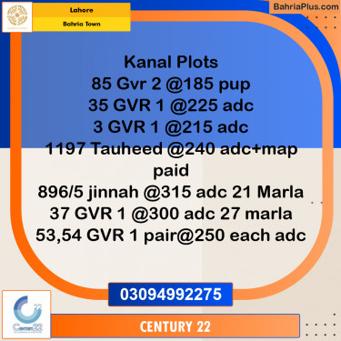 1 Kanal Residential Plot for Sale in Bahria Town, Lahore - (BP-356272)