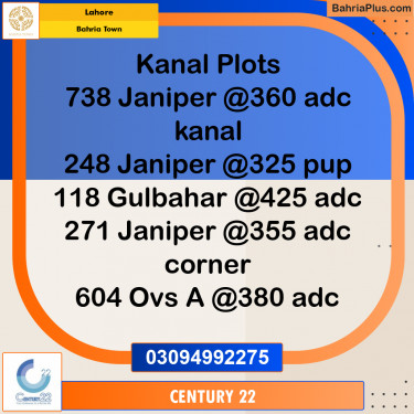 1 Kanal Residential Plot for Sale in Bahria Town, Lahore - (BP-356274)