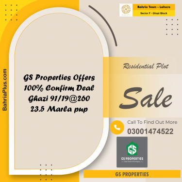 23 Marla Residential Plot for Sale in Sector F - Ghazi Block -  Bahria Town, Lahore - (BP-356290)