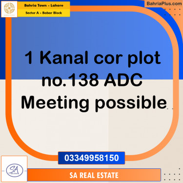 1 Kanal Residential Plot for Sale in Sector A - Babar Block -  Bahria Town, Lahore - (BP-356339)