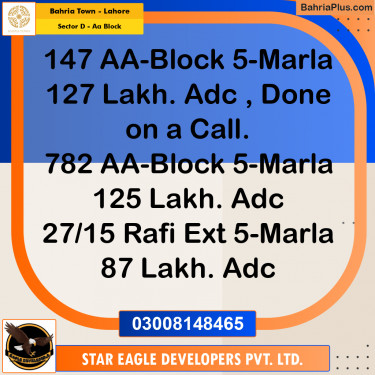 5 Marla Residential Plot for Sale in Sector D - AA Block -  Bahria Town, Lahore - (BP-356385)