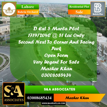 5 Marla Residential Plot for Sale in Bahria Orchard, Lahore - (BP-356411)