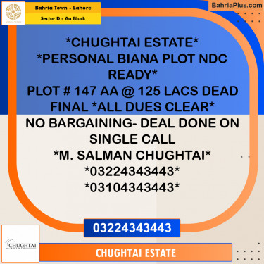5 Marla Residential Plot for Sale in Sector D - AA Block -  Bahria Town, Lahore - (BP-356416)