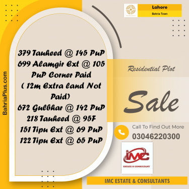 Residential Plot for Sale in Bahria Town, Lahore - (BP-356493)