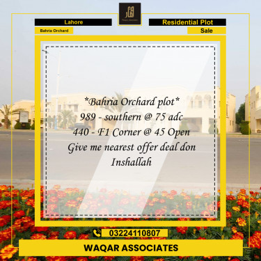 Residential Plot for Sale in Bahria Orchard, Lahore - (BP-356512)