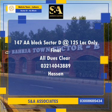 5 Marla Residential Plot for Sale in Sector D - AA Block -  Bahria Town, Lahore - (BP-356595)