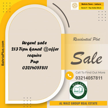 1 Marla Residential Plot for Sale in Sector F - Tipu Sultan Block -  Bahria Town, Lahore - (BP-356653)