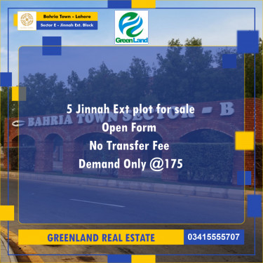 5 Marla Residential Plot for Sale in Sector E - Jinnah Ext. Block -  Bahria Town, Lahore - (BP-356662)