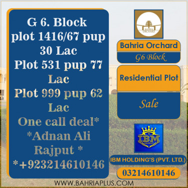 5 Marla Residential Plot for Sale in Phase 4 - G6 Block -  Bahria Orchard, Lahore - (BP-356746)