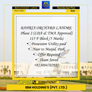5 Marla Residential Plot for Sale in Phase 2 - F Block -  Bahria Orchard, Lahore - (BP-356866)