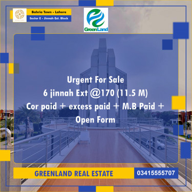 11 Marla Residential Plot for Sale in Sector E - Jinnah Ext. Block -  Bahria Town, Lahore - (BP-356884)