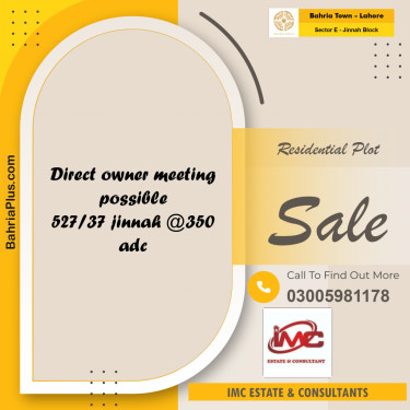 1 Kanal Residential Plot for Sale in Sector E - Jinnah Block -  Bahria Town, Lahore - (BP-356917)