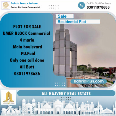 4 Marla Residential Plot for Sale in Sector B - Umer Commercial -  Bahria Town, Lahore - (BP-356919)