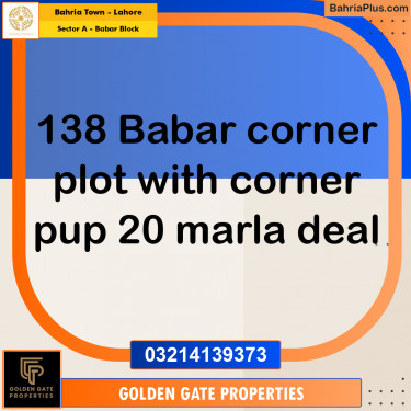 1 Kanal Residential Plot for Sale in Sector A - Babar Block -  Bahria Town, Lahore - (BP-356933)