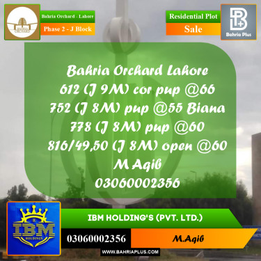 8 Marla Residential Plot for Sale in Phase 2 - J Block -  Bahria Orchard, Lahore - (BP-356985)