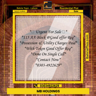 5 Marla Residential Plot for Sale in Sector D - AA Block -  Bahria Town, Lahore - (BP-357053)