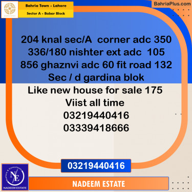 Residential Plot for Sale in Sector A - Babar Block -  Bahria Town, Lahore - (BP-357138)