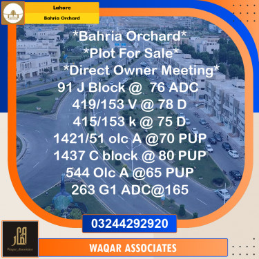 Residential Plot for Sale in Bahria Orchard, Lahore - (BP-357145)