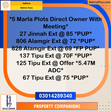 Residential Plot for Sale in Bahria Town, Lahore - (BP-357220)