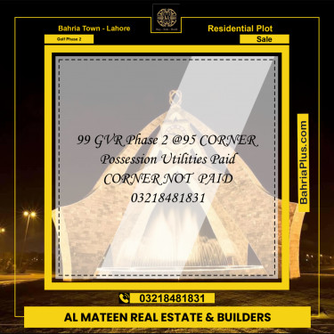 10 Marla Residential Plot for Sale in Golf Phase 2 -  Bahria Town, Lahore - (BP-357248)