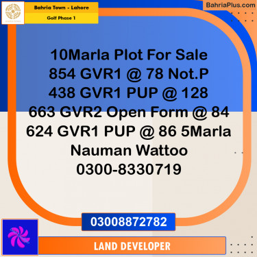 10 Marla Residential Plot for Sale in Golf Phase 1 -  Bahria Town, Lahore - (BP-357251)